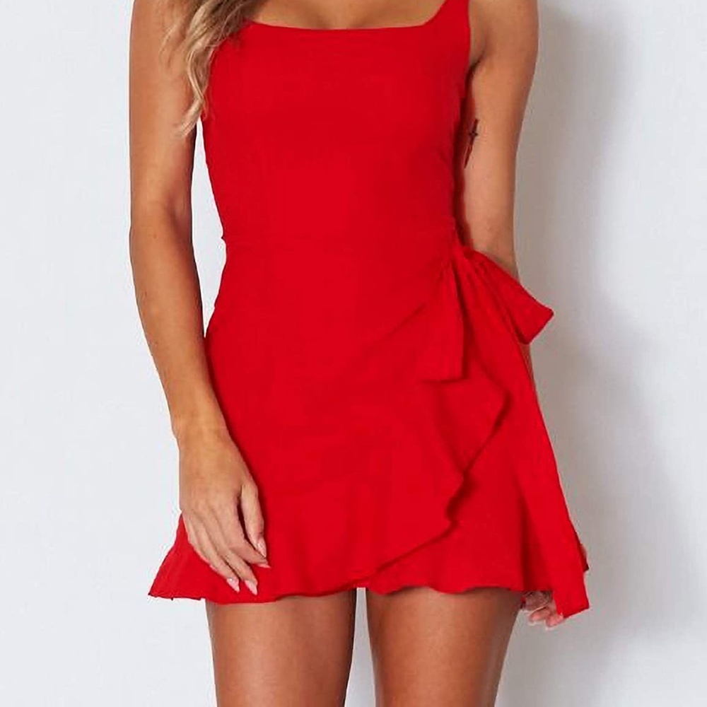 Red Wrap Front Short Dress